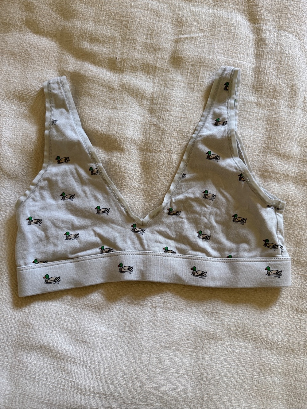 MeUndies Light Gray Cotton Bralette with Green Duck Print